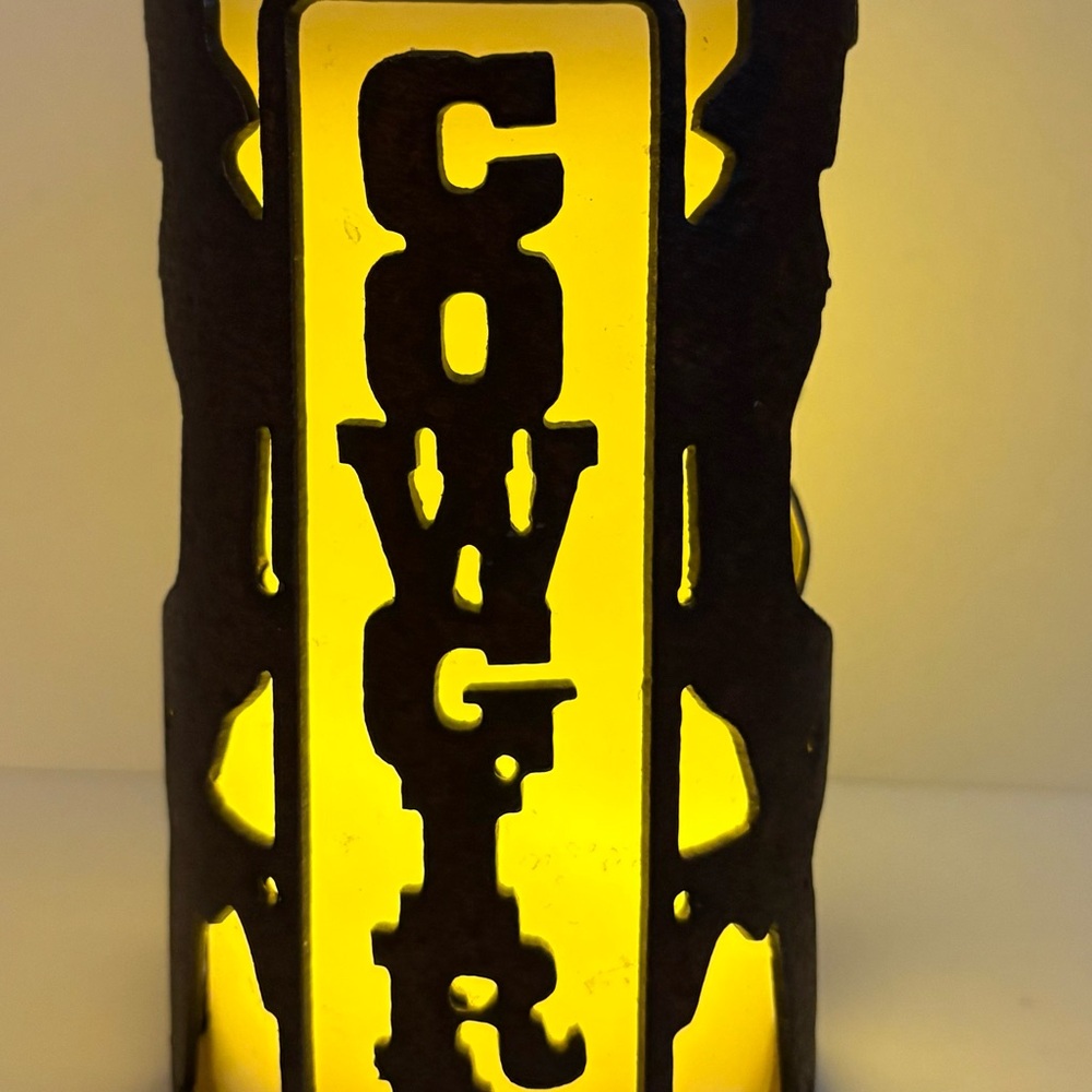 Handmade Rustic Metal Cutout Cowgirl Desert Scene Candle Holder